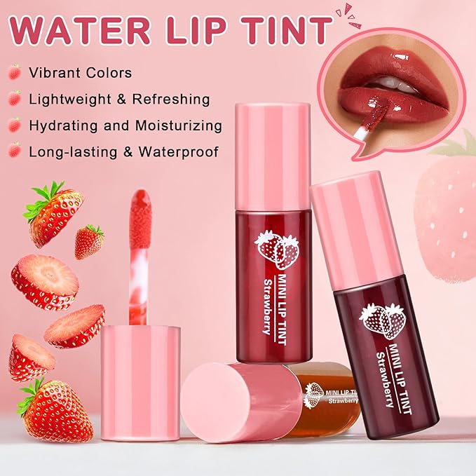 QIUFSSE Lip Tint Stain,6 Colors Mini Lip Stain Long Lasting Waterproof