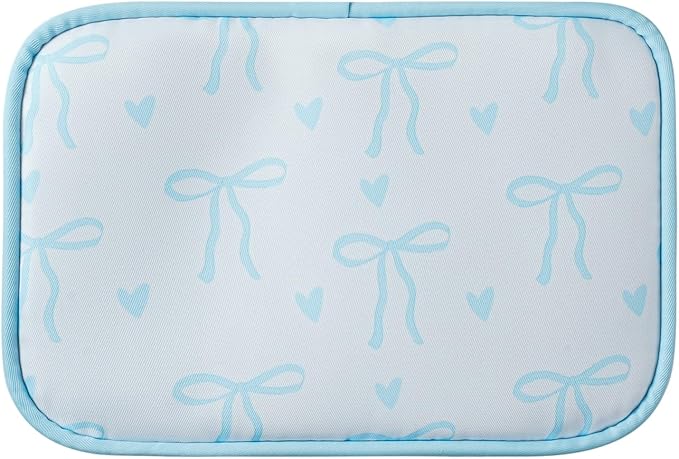 RSRSLEII Cute Clear Makeup Bag with Bow Pattern,Transparent Nylon Travel Cosmetic Case with Zipper,Portable Makeup Organizer Pouch for Essentials(02Blue)