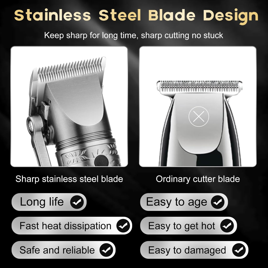 QREEYX Hair Clippers for Man T-Blade Trimmer Nose Hair Trimmer Electric Shaver Set, Professional 4 in 1 Barber Clippers Set for Haircut, Men’s Grooming Kit with LCD Display, Ideal Gift for Him