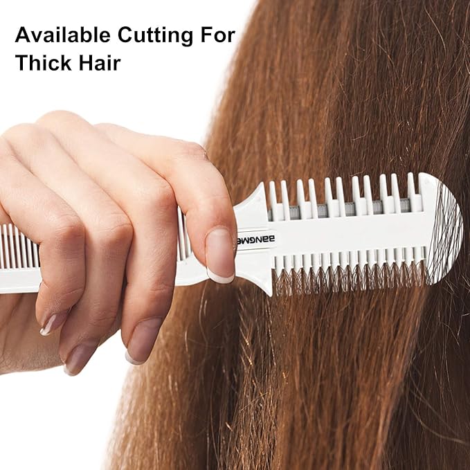 BANGMENG Hair Trimmer With Split Ends Razor - 2 Pieces For Thin & Thick Hair Cutting and Styling: Dense & Wide Teeth Combs, Double-Edge Blades