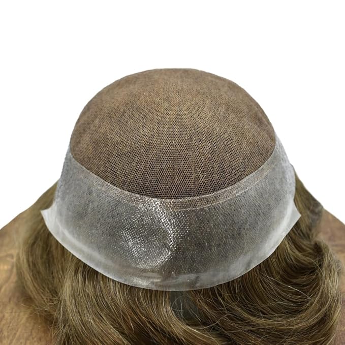 F M FACE MIRACLE NEW YORK Mens Toupee Human Hair Piece French Lace Toupee for Man Hair System Indian Human Hair Replacement Systems V-Looped PU Front Hairpieces 7"X9" 17#DARK ASH BLONDE