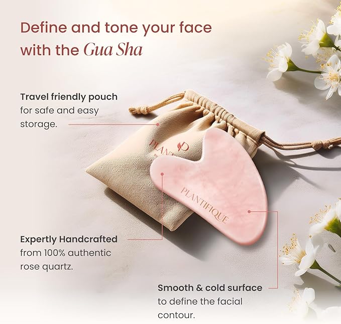 PLANTIFIQUE Massage Set: Rose Quartz Gua Sha & Vitamin C Face Serum Korean