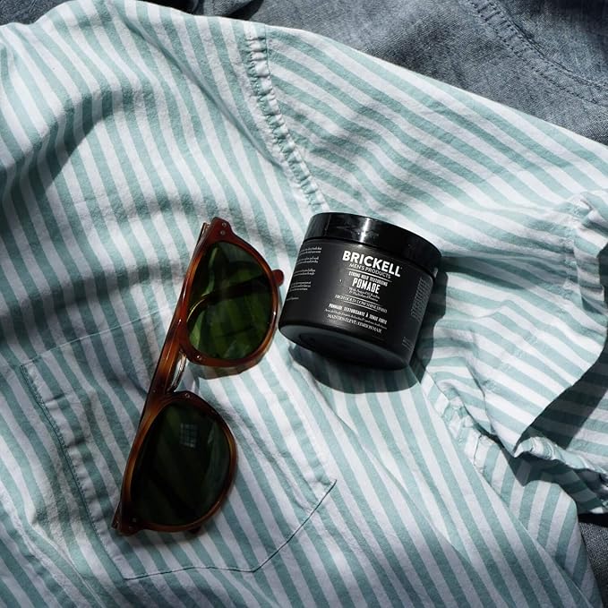 Brickell Men's Products Strong Hold Texturizing Pomade For Men, Pliable Hair Styling Fiber Pomade, With Hydrolyzed Proteins, Argan Oil, and Kaolin, 2 Ounce, Scented