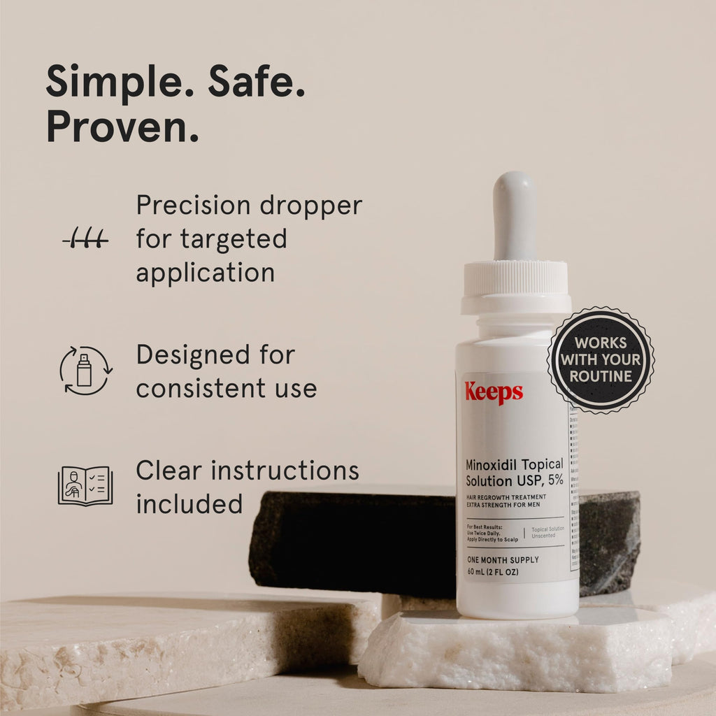 Keeps Minoxidil Solution 5% for Men, 3 Month Supply (3 x 2 fl oz Bottles)