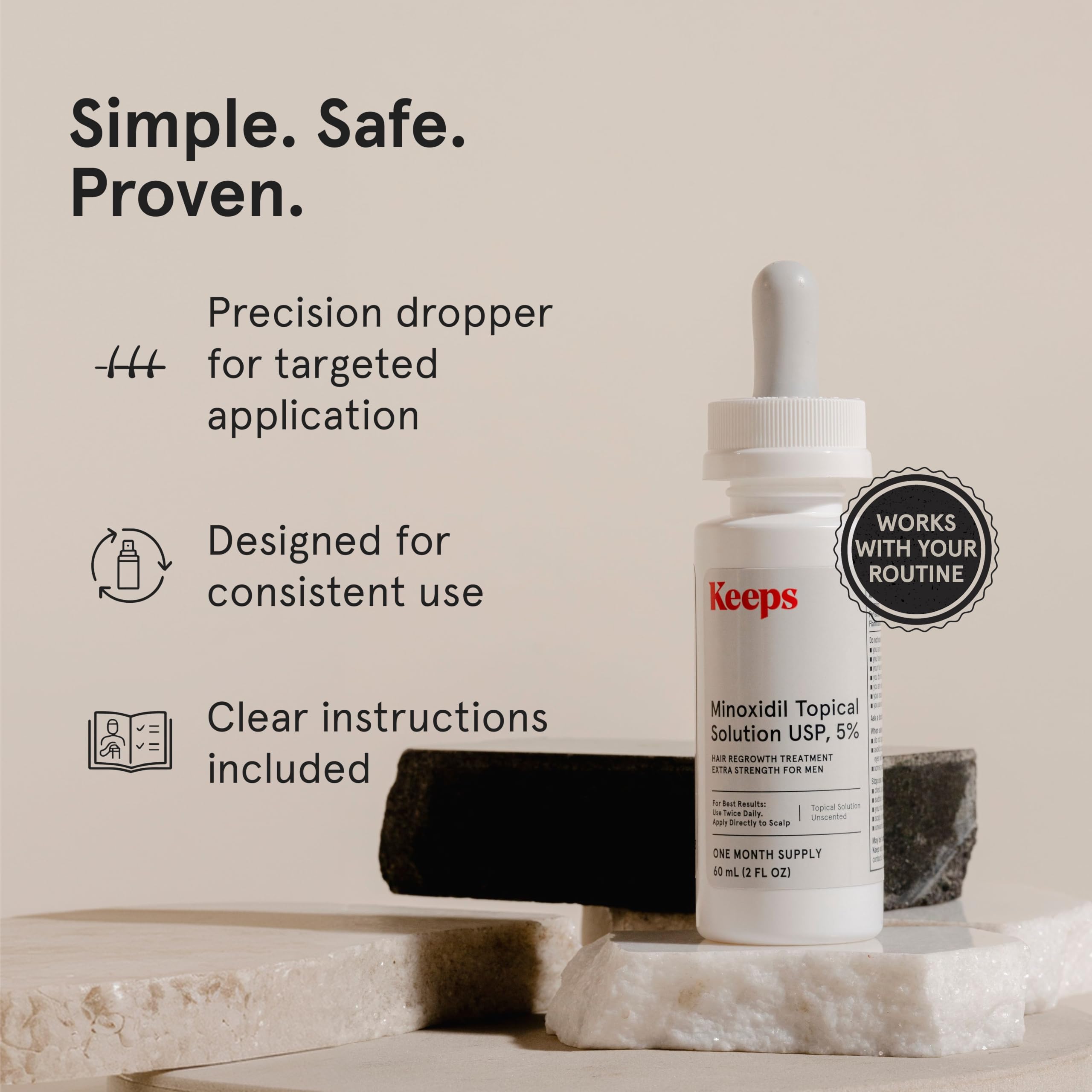 Keeps Minoxidil Solution 5% for Men, 3 Month Supply (3 x 2 fl oz Bottles)