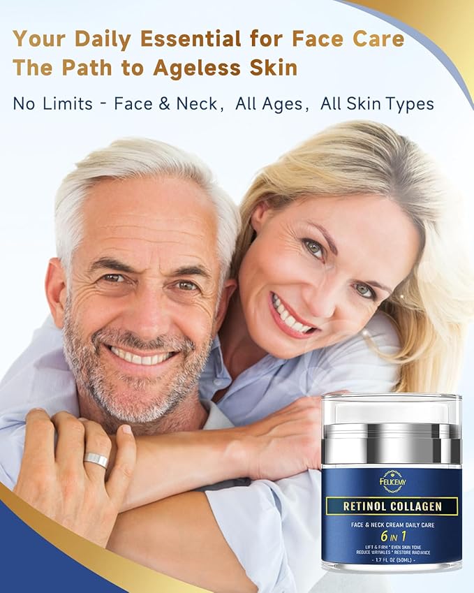 Felicemy 6-in-1 Face Cream for Men, Mens Face Moisturizer, Anti-Aging Face Cream for Men with Retinol Collagen & Hyaluronic Acid, Eye Bags & Dark Spot Remover, After Shave Lotion 2-Pack