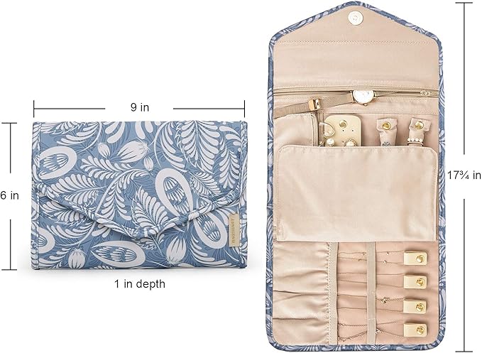 BAGSMART Travel Jewelry Organizer Roll Foldable Jewelry Case, White Leaf