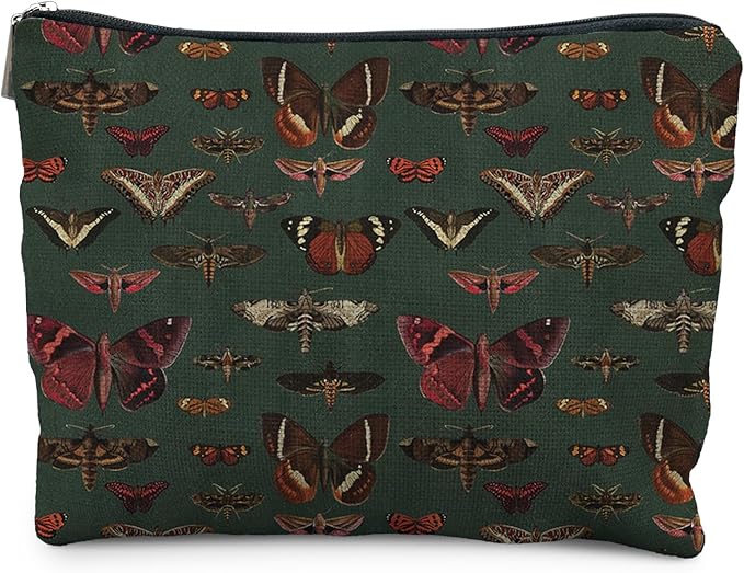 RYYCDOI Moody Green Academia Butterfly Cosmetic Bags Toiletry Bag for Women, Vintage Butterfly Makeup Bag, Butterfly Gifts for Women, Dark Cottagecore Butterflies Makeup Pouch
