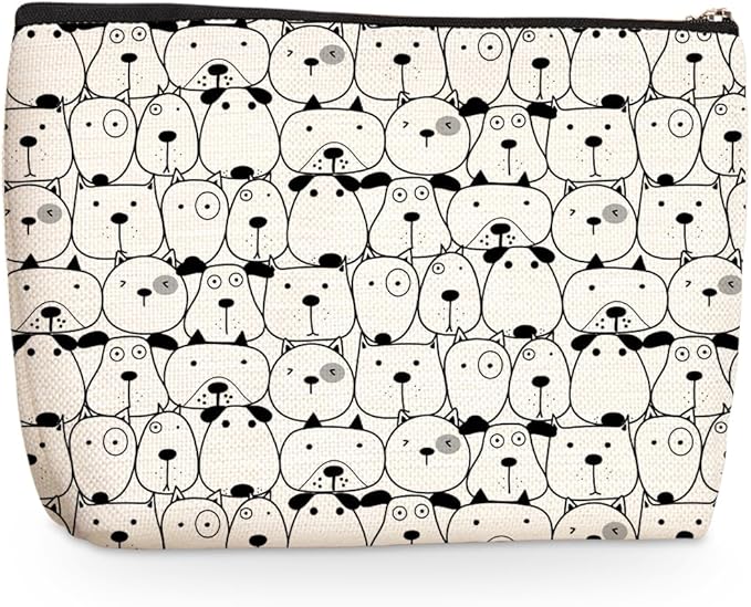 Wenboco Black White Dog Makeup Bag, Large Capacity Travel Makeup Case Cosmetic Bags for Women, Portable Pouch Purse Travel Essentials Toiletries Accessories, Christmas Birthday Gifts for Women