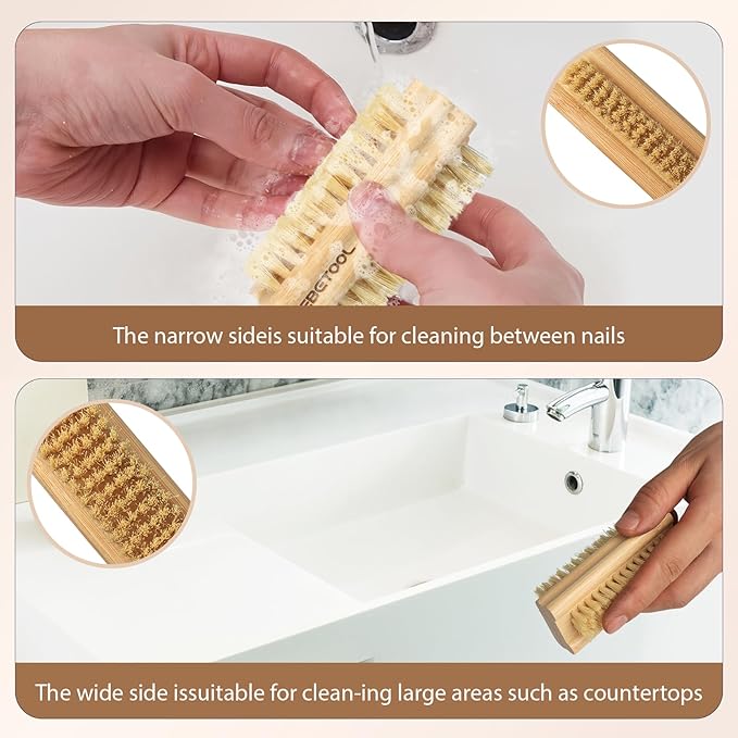 DEBETOOL Bamboo Nail Brush- 3PCS Wooden Firm Nail Brush for Cleaning Fingernails,Two-Side Nail Scrubber Brush for Cleaning Under Nails