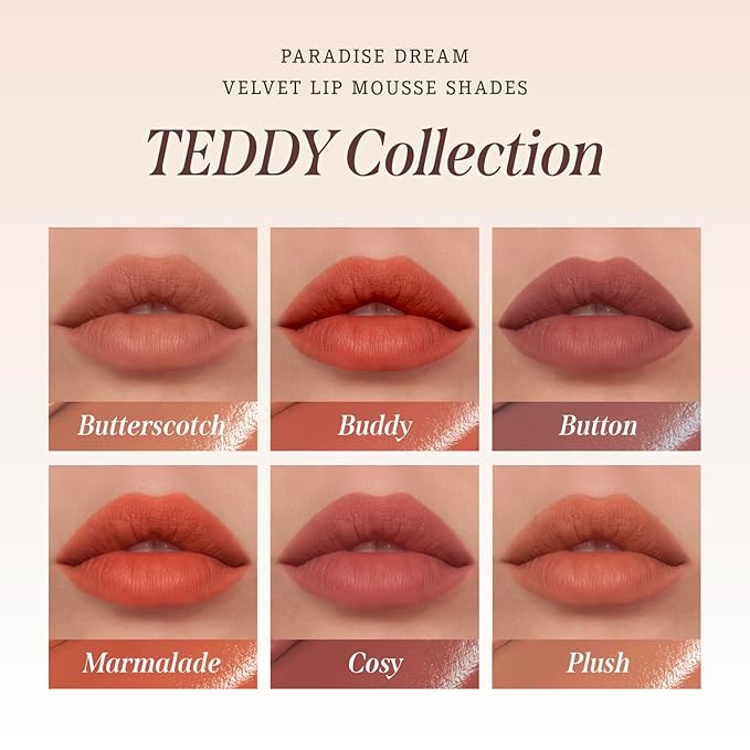 DEARDAHLIA Paradise Dream Velvet Lip Mousse (October) - Vegan Soft-Matte Lip Tint with Lightweight, Buildable, Long-Lasting Color, Whipped Mousse Texture. Cruelty-Free. 0.21 Fl oz