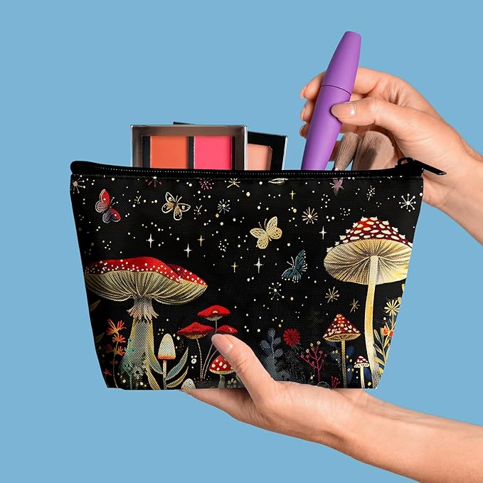 xiaotcq Mushrooms Makeup Bag Cosmetic Bag for Women,1Pcs Large Capacity Makeup Bags and 1Pcs Pencil Case Makeup Brushes Storage Bag Travel Toiletry Bag Organizer