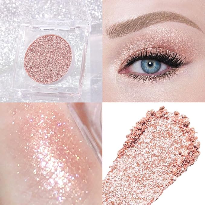 CAKAILA Champagne Pink Rose Monochrome Shimmer Eyeshadow Palette Makeup,Long Lasting Naturing-Looking Lightweight Glitter Single Eyeshadow,Neutral Powde Eye Shadow for Older Women