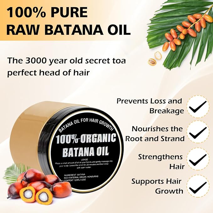 Gzarcwvn 100% Organic Raw Batana Oil for Hair Growth – Natural Treatment for Alopecia, Hair Maintenance, and Nourishment – Moringa & Batana Oil Blend for Smooth, Tangle-Free Hair – 120ml (4.2oz)