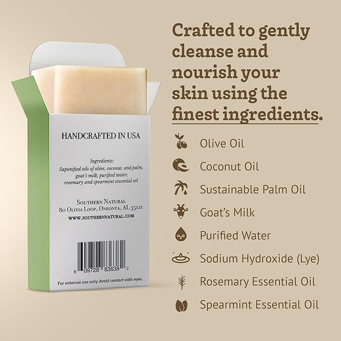Southern Natural Goat Milk Soap Bar Rosemary Mint, 3 Pack, Sensitive Skin