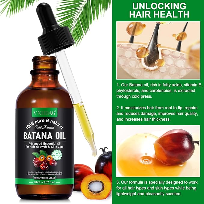 Batana Oil for Hair Growth - 100% Pure & Natural Batana Oil from Honduras, Eliminate Hair Split Ends,Enhances Hair & Skin Radiance Nourishment, All Hair Types 4.04 fl oz