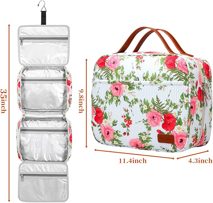 Bosidu Hanging Travel Toiletry Bag, Large Capacity Cosmetic Travel Toiletry Organizer for Women with 4 Compartments & 1 Sturdy Hook, Perfect for Daily Use/Christmas