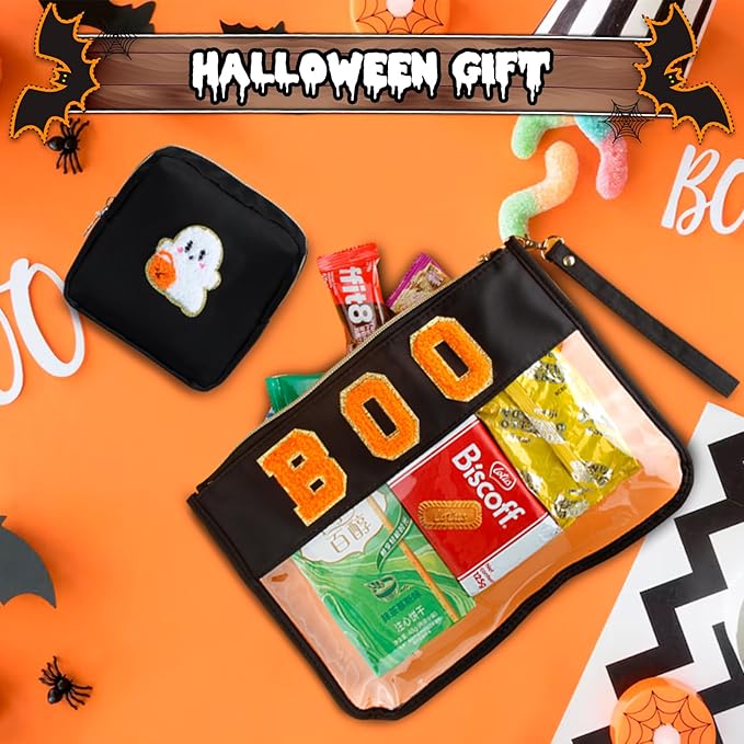 BuyCard 2 Pcs Halloween Gifts Bags with Boo Makeup Chenille Letter Bag
