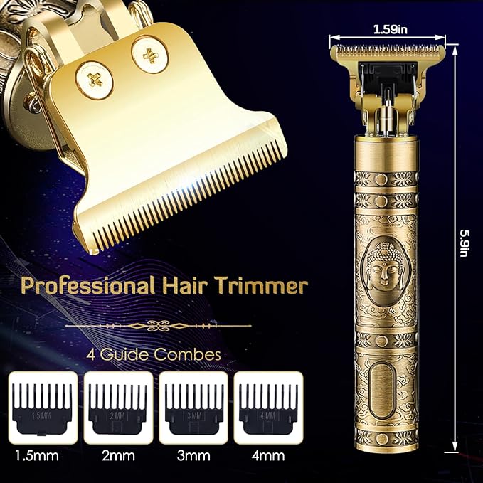 PXLISIE Hair Clippers for Men, Professional Cordless Rechargeable Beard Trimmer Gold Kit with Guide Combs