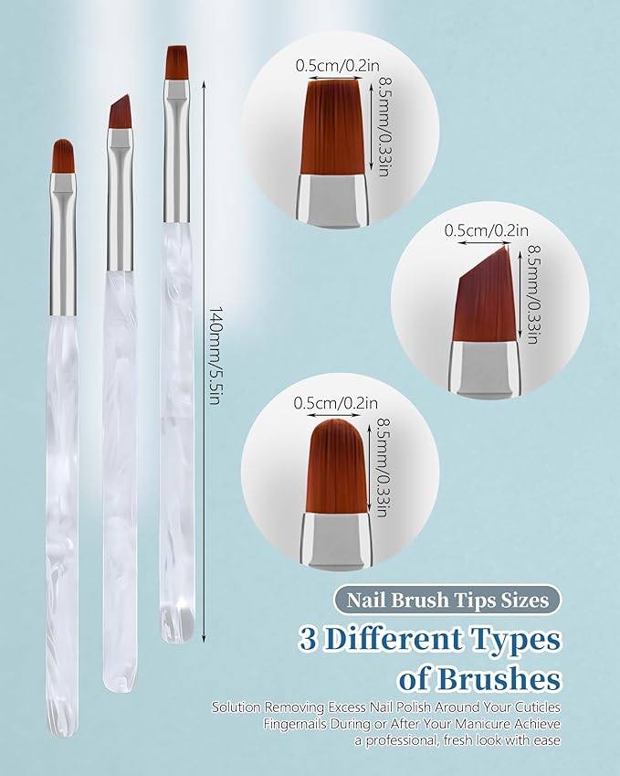 AMilHiTon 3PCS Nail Polish Clean Up Brush, Calligraphy White