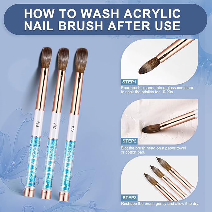 Shine Chance Acrylic Nail Brush Size 10, 100% Real Kolinsky Art Nail Brush for Acrylic Powder Application, Handmade Women Manicure Nail Extension Tool for Professional DIY Home Salon and Beginners