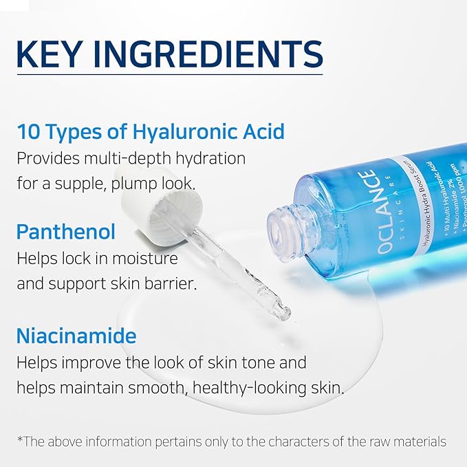 OCLANCE Hyaluronic Hydra Boost Serum with 10 Multi Hyaluronic Acid, Niacinamide, Panthenol | Lightweight, Hydrating for Glowing Skin | Non-Greasy, Fragrance-Free, Korean Skincare | 50ml / 1.69 fl. oz