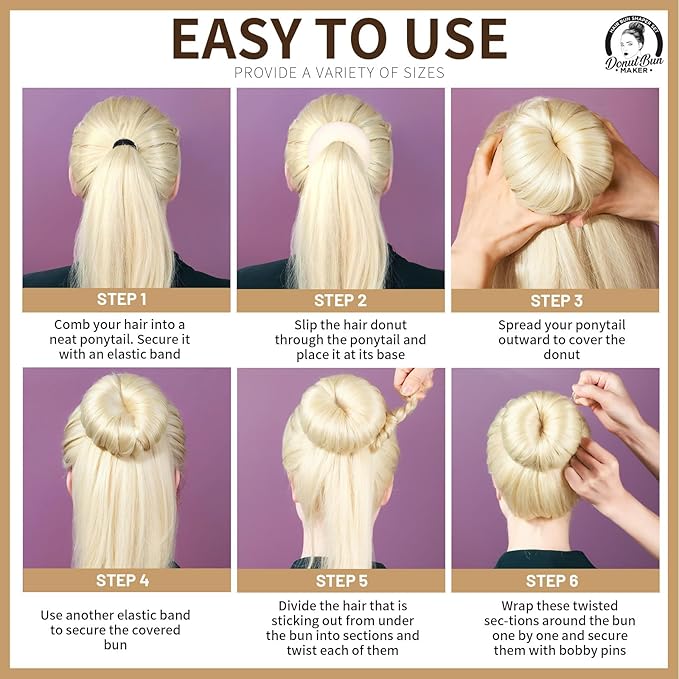 Teenitor 4pcs Hair Bun Shaper Set with Extra-large, Large, Medium, Small Donut Hair Bun Maker, 20pcs Bobby Pins, Cream Color