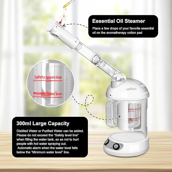 DKURQG Nano Ionic Facial Steamer with Removable Water Cup (White)