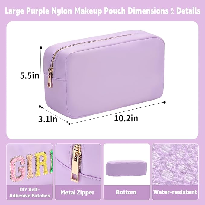 YogoRun Makeup Organizer Travel Make Up Bag Toiletry Bag for Women Nylon Cosmetic Bag with Zipper Pocket L, Purple