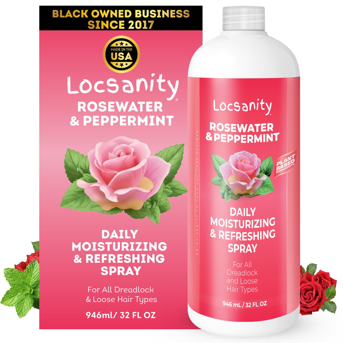 Loc Spray - Locsanity Daily Moisturizing Rosewater & Peppermint Spray for Locs, Dreadlocks - Lightweight Frizz Control Hair & Scalp Moisturizer - Natural Loc Care (8 fl oz)