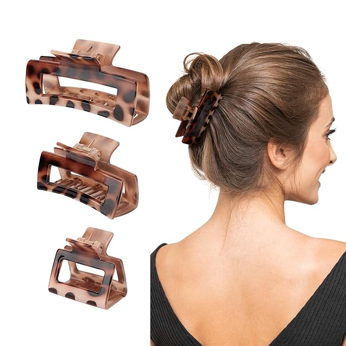 Shinowa Hair Claw Clips, 3 Pieces Leopard Print Claw Clip for Women Girls