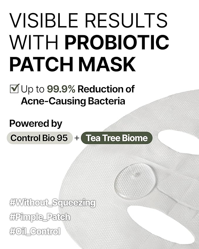 EIOM Trouble Patch Mask – Full Face Sheet Mask for Acne-Prone Skin | Sebum-Absorbing Oil Control, Pore Purifying, Tea Tree Biome, Korean Skincare Acne Face Mask, Hydrocolloid-Infused Sheet (20ml x 4)