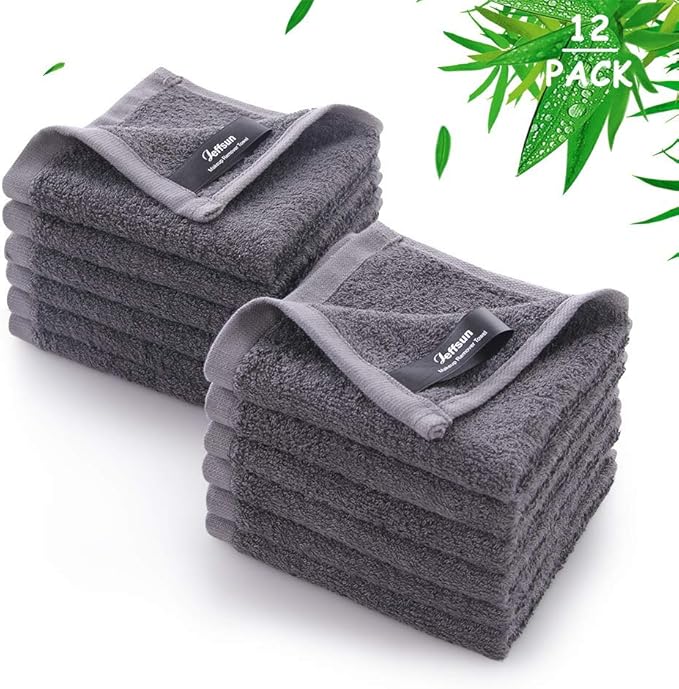 Face Washcloths 12 Pack,Womens Reusable Makeup Remover Towel,10''x10'',Grey