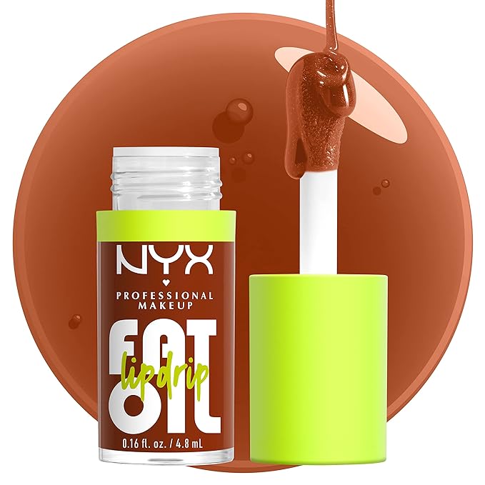 NYX PROFESSIONAL MAKEUP Fat Oil Lip Drip, Moisturizing Lip Oil Gloss, Vegan Tinted Formula, Up to 12 HR Hydration - Scrollin' (Deep Caramel)