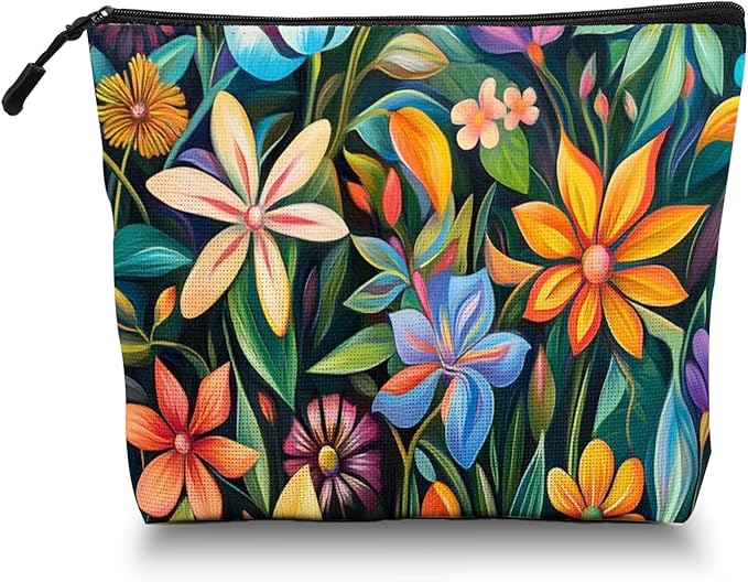Scribesense Cosmetic Bags Travel Makeup Toilet Case Waterproof Pouch for Women Girls 6.7X9.45inches - Color - Rich Painting of Diverse Flowers