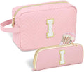 Sernaxi Personalized Initial Makeup Bag Waterproof Leather Cosmetic Bag Travel Toiletry Bag, Valentine’s Day Gift Makeup Organizer Case & Makeup Pouch for Women Teen Girls Mom Girlfriend Wife