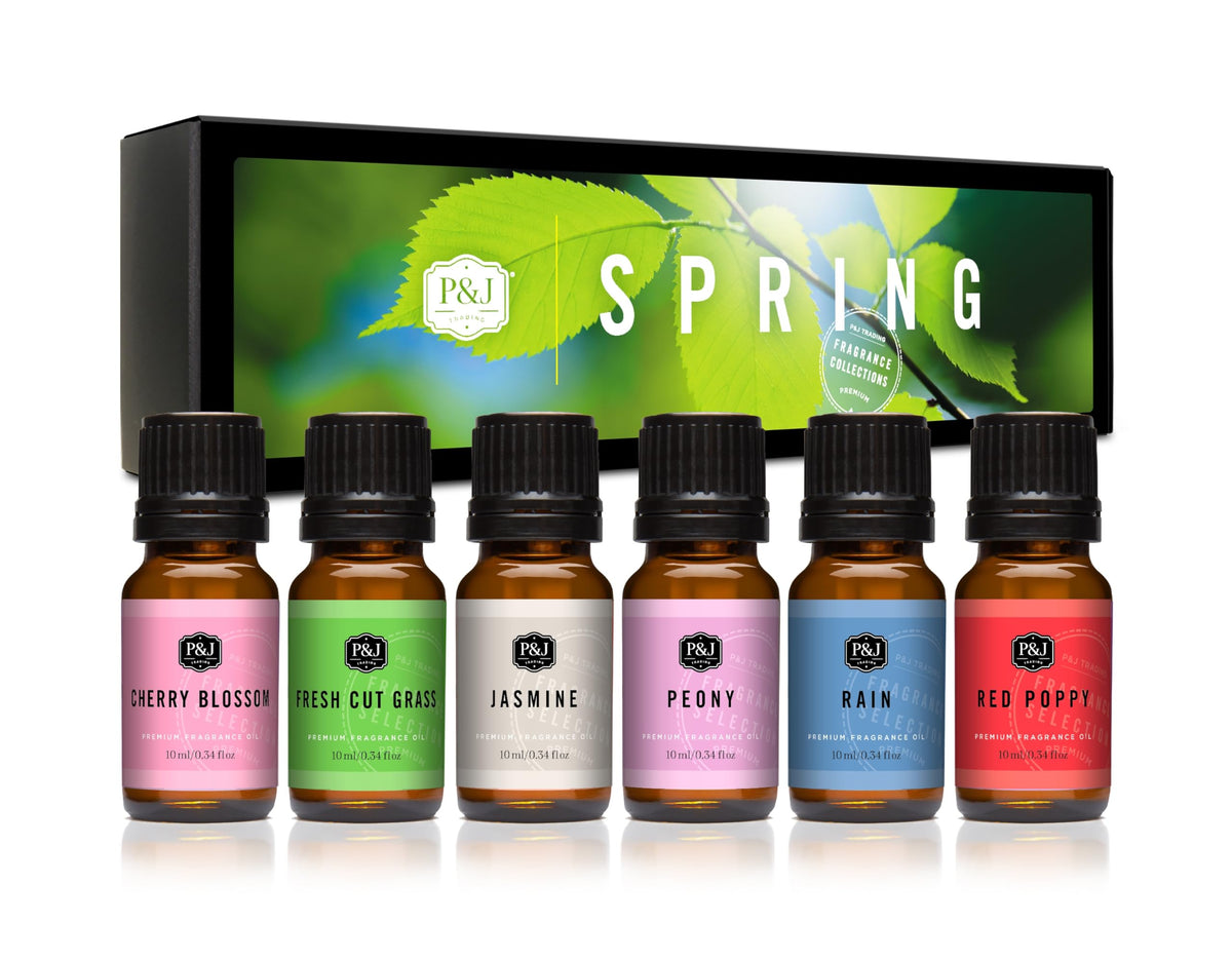 P&J Fragrance Oil Favorites Set | Fresh Cotton, Amber, Leather, Strawberry Shortcake, Lilac, Vanilla for Candle Making, Soap Making Supplies, Diffuser Oils Scents