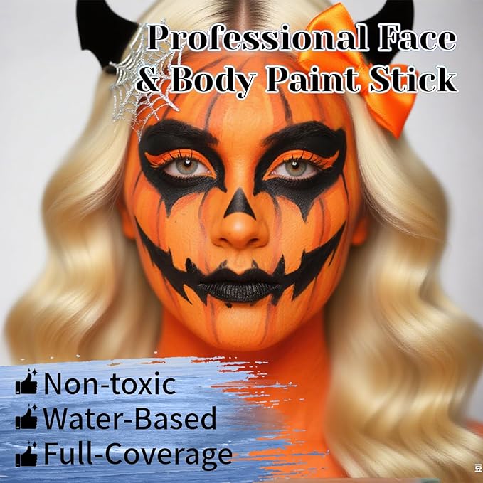 YBUETE Black Orange Face Body Paint Stick Set for Halloween Cosplay SFX