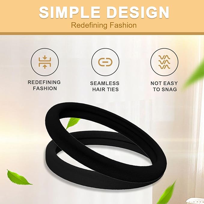 Elastic Hair Bands, 2 Inch Seamless No-Damage Hair Elastics，Cotton Ponytail Holders，Stretchable Hair Bands (Black-120pcs)