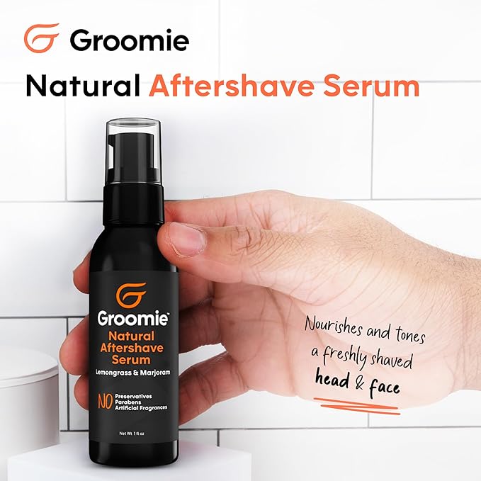 Groomie Natural Aftershave Serum for Head & Face, Unscented, 1 Fl Oz