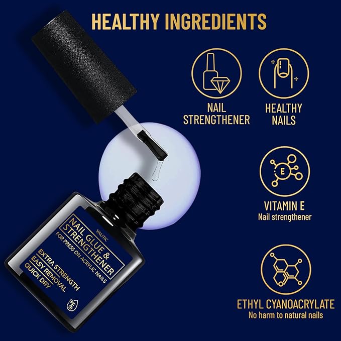 Valitic Strong Nail Glue and Strengthener - Quick Dry Brush On Gel for Long Lasting Nails - Adhesive Bond for False Nails - Strengthener for Nail Tips - 1 Pack