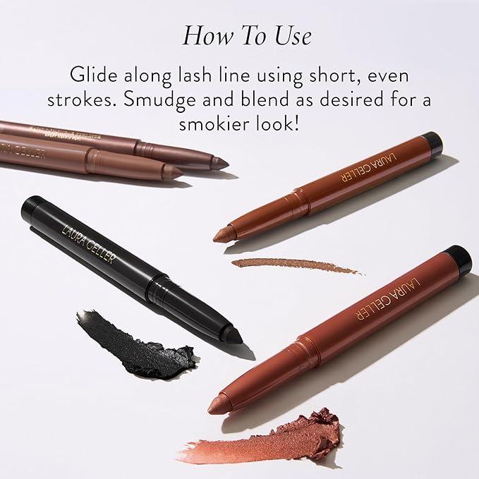 LAURA GELLER NEW YORK Kajal Longwear Kohl Eyeliner Pencil – Soft Black – Smooth, Blendable Application, Long-Wearing, Non-Creasing – Infused with Caffeine & Vitamin E – Built-In Sharpener