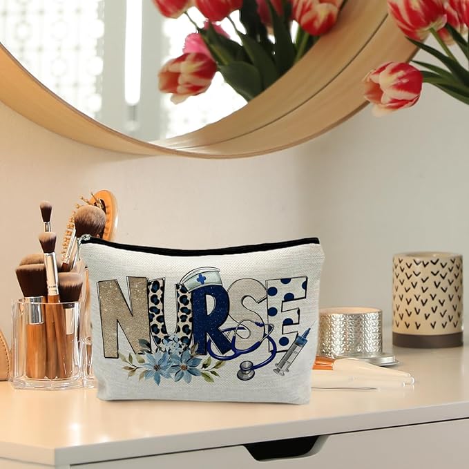 RYYCDOI Trendy Floral Nurse Makeup Bag, Nurses Week Gifts Cosmetic Bags for Women, Nurse Appreciation Gifts Makeup Pouch, Nursing Zipper Pouch