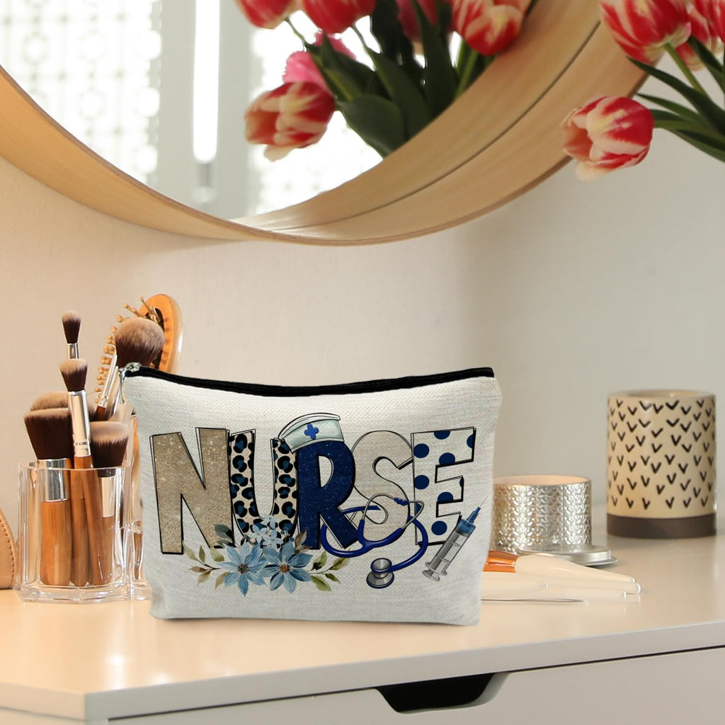 RYYCDOI Trendy Floral Nurse Makeup Bag, Nurses Week Gifts Cosmetic Bags for Women, Nurse Appreciation Gifts Makeup Pouch, Nursing Zipper Pouch