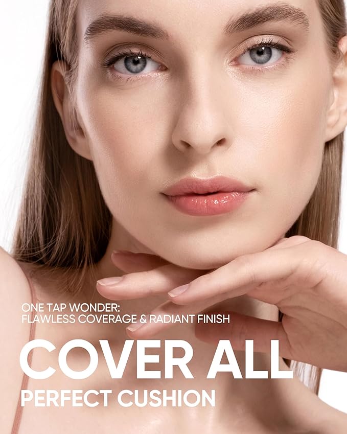 SKINTIFIC Cushion Foundation | Full coverage, Weightless, Skin fit, Satin Glow Finish, Oil-Control Waterproof Foundation, Sweatproof Flawless BB Cream CC Korean Makeup