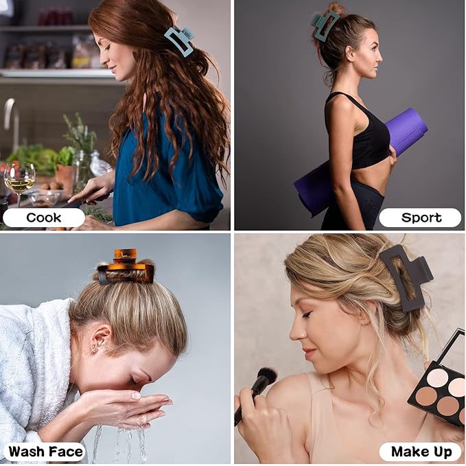 Sisiaipu 3.5 Inch Medium Hair Accessories - 12 Pcs Square Jaw Clips for Thick and Thin Hair, Rectangular Rectangle Basic Color Hair Clips for Women and Girls