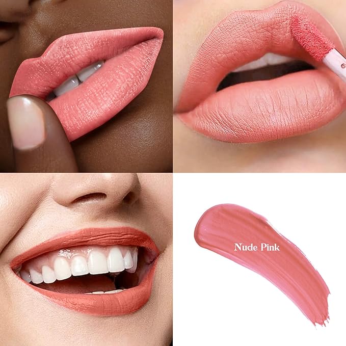 ilembane Warm Nude Matte Liquid Lipstick Long Lasting Vegan - Nude Pink