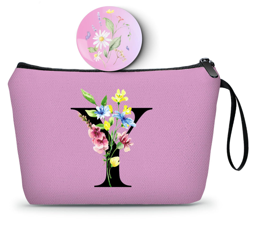Appreciation Initial Monogram Gifts for Sisters from Sister Employees Team Bride Womens Unique Mom Personalized Makeup Cosmetic Bag with Mirror Mothers Day Christmas Graduation Y