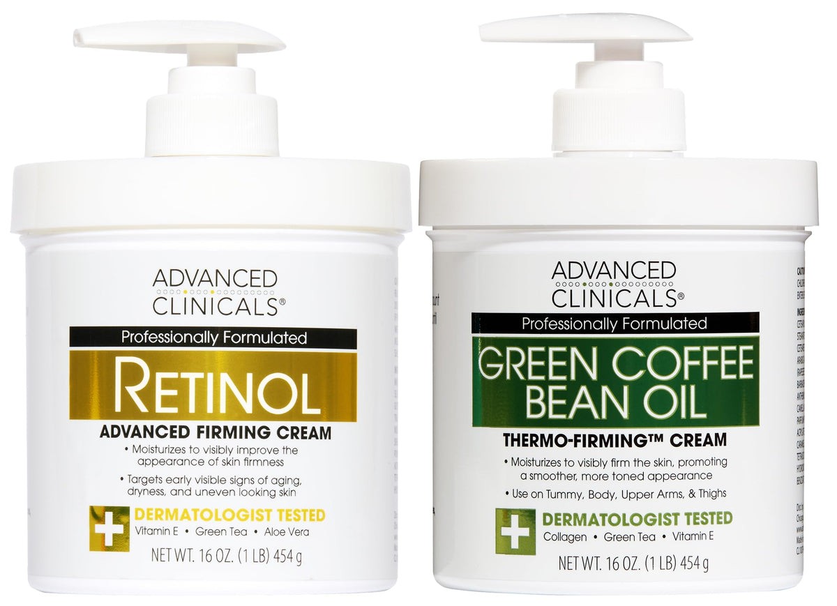 Advanced Clinicals Collagen Peptides Body Lotion + Hyaluronic Acid Moisturizer 2PC Skincare Set For Women & Men | Dry Skin Moisturizing Body Cream Helps Diminish Appearance Of Crepey Skin, 2PC Bundle