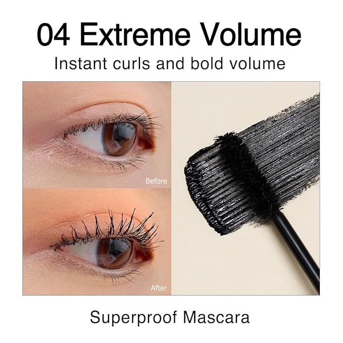 CLIO Kill Lash Superproof Mascara, Tubing Mascara, Smudge-Proof, Flake-Proof & Clump-Free, Extreme Volumizing False-Lash Effect, Warm Water Removal, Safe for Sensitive Eyes (004 Extreme Volume)